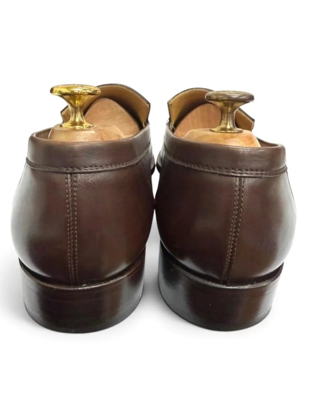 Hermes Leather Knob Mocha Stitch Flat Shoes Moccasin Loafers Brown